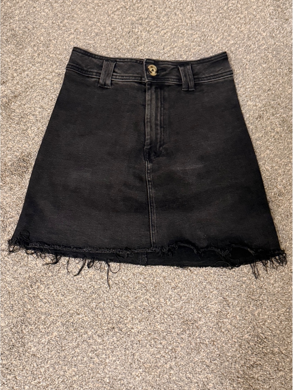 Stradivarius Black Raw Hem Denim Mini Skirt Size 4